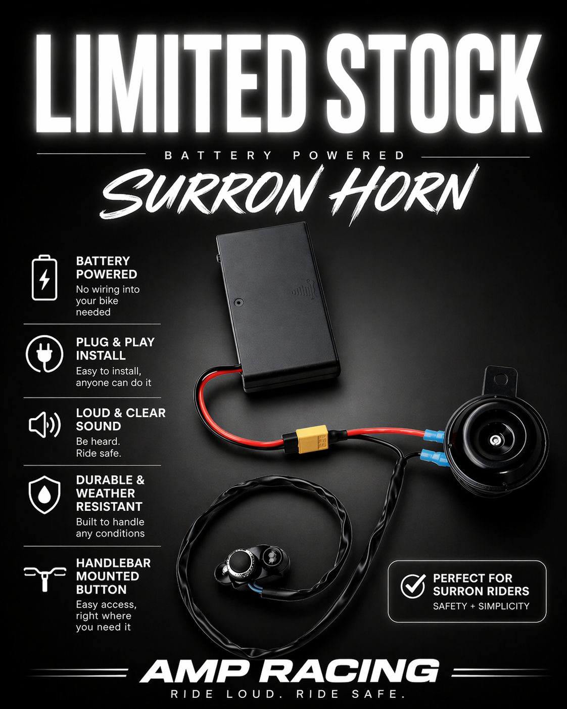 Battery Powered Surron Horn
Risk-Free — 100% Money-Back Guarantee