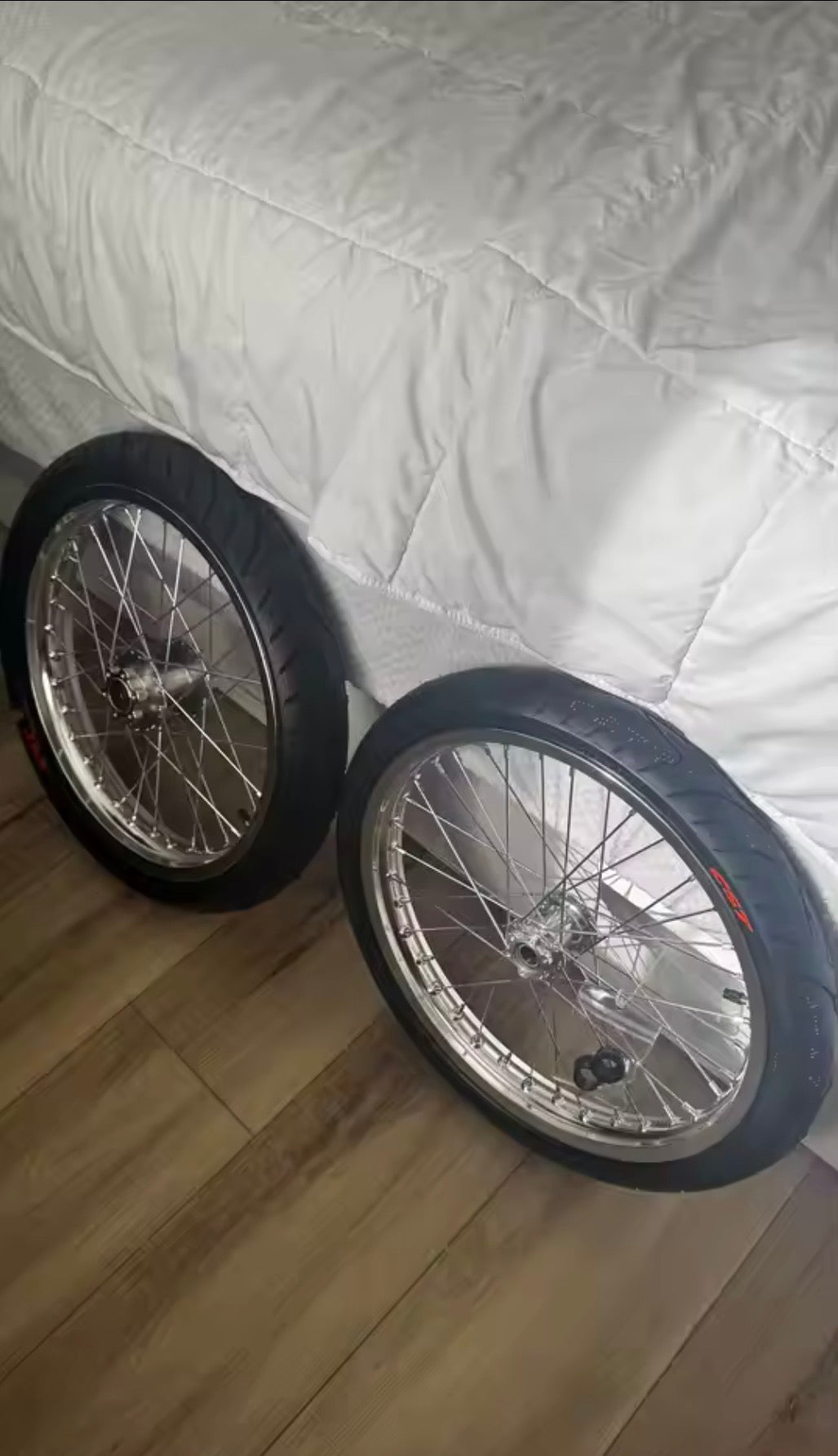 Customer photo of AMP Racing silver 17 inch supermoto wheel pair